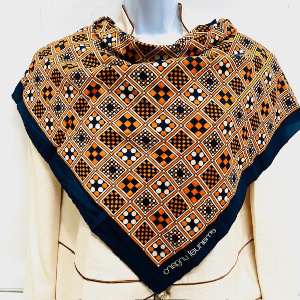 (2) Emanuel Ungaro Paris Scarfs 100% Silk 27" Green stripe Blue Orange Dot (27 - Picture 9 of 16